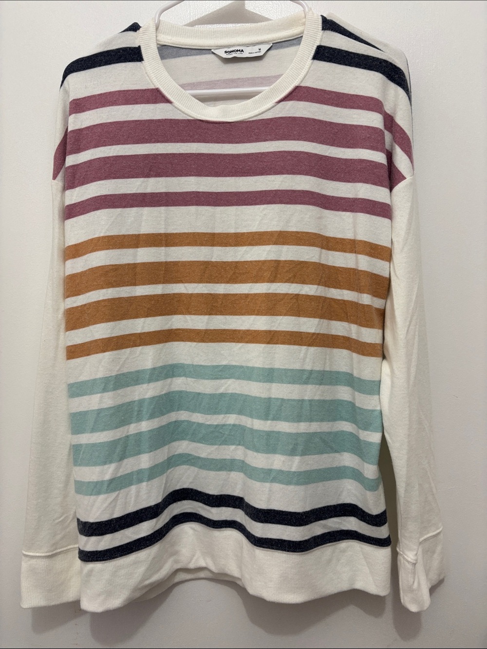 *NEW* Sonoma Cream Multicolor Striped Long Sleeve Tunic Sz M